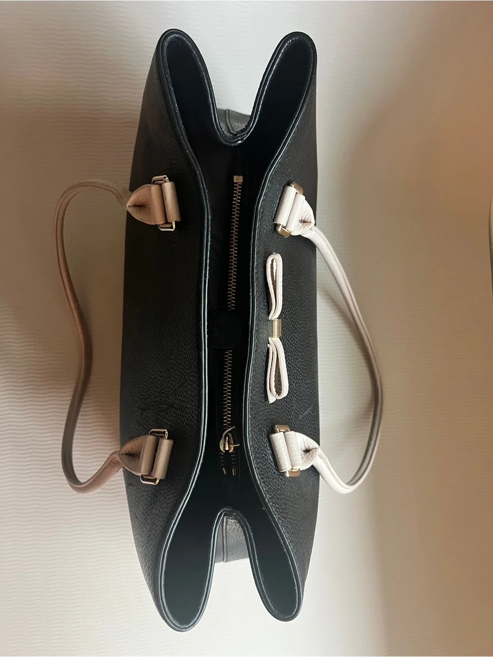Kate Spade Maryanne Henderson Street Tote Black Leather Cream Bow Handles
